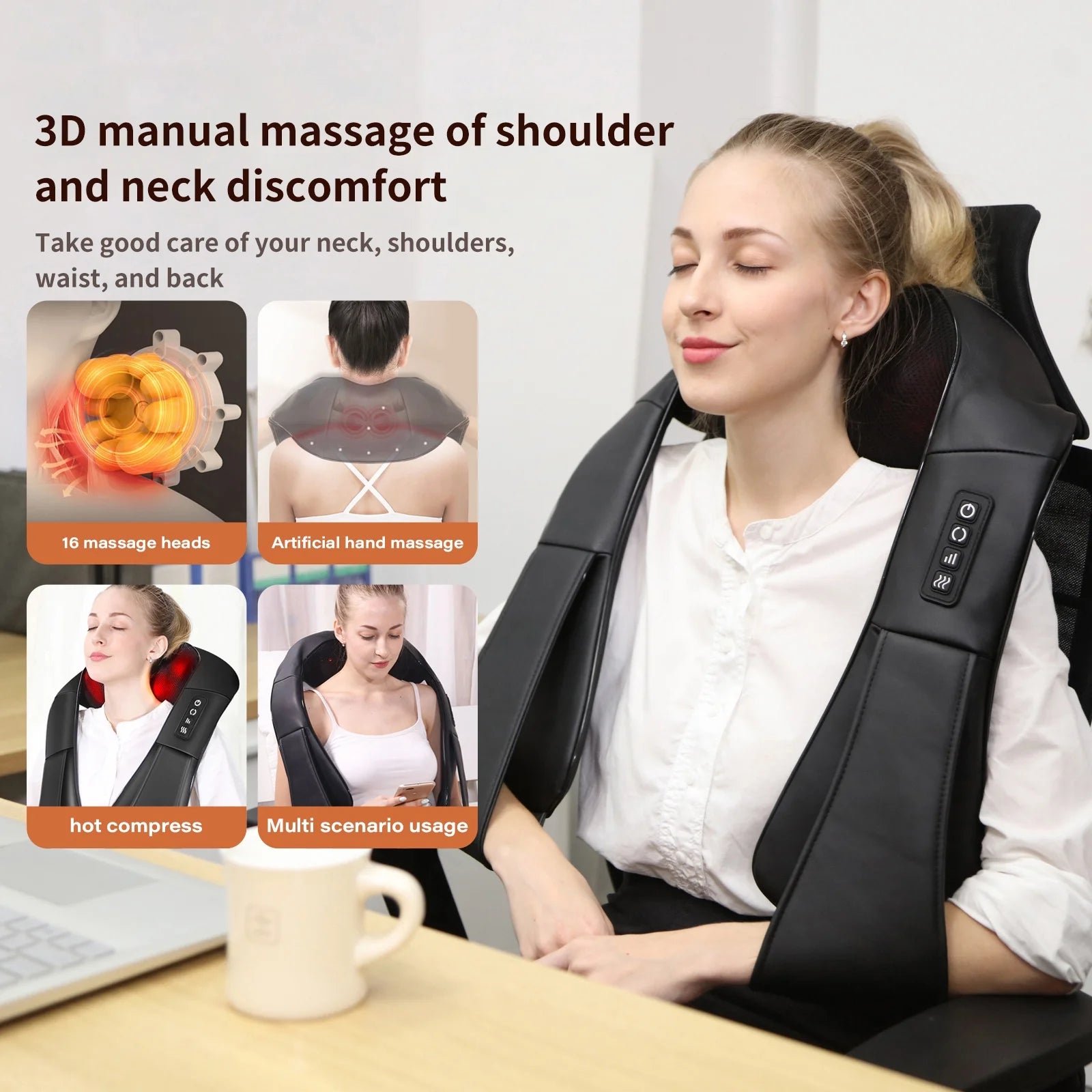 Neck Massager with Heat, Shiatsu Massager for Neck & Back, Deep Tissue 4D Kneading Neck and Shoulder Massage for Relax Muscles at Home Office and Car, Best Gifts for Women and Man